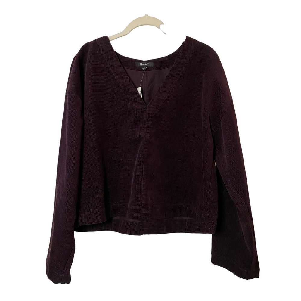 New Women's Madewell Waffle-Knit Relaxed V-Neck Top Sz‎ L